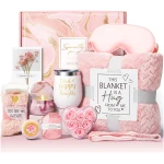 Birthday Gifts for Women Self Care Gifts Get Well Soon Gifts, Rose Relaxing Spa Gifts Basket Care Package w/ Luxury Flannel Blanket, Unique Mothers Day Gifts for Mom Her Friend...