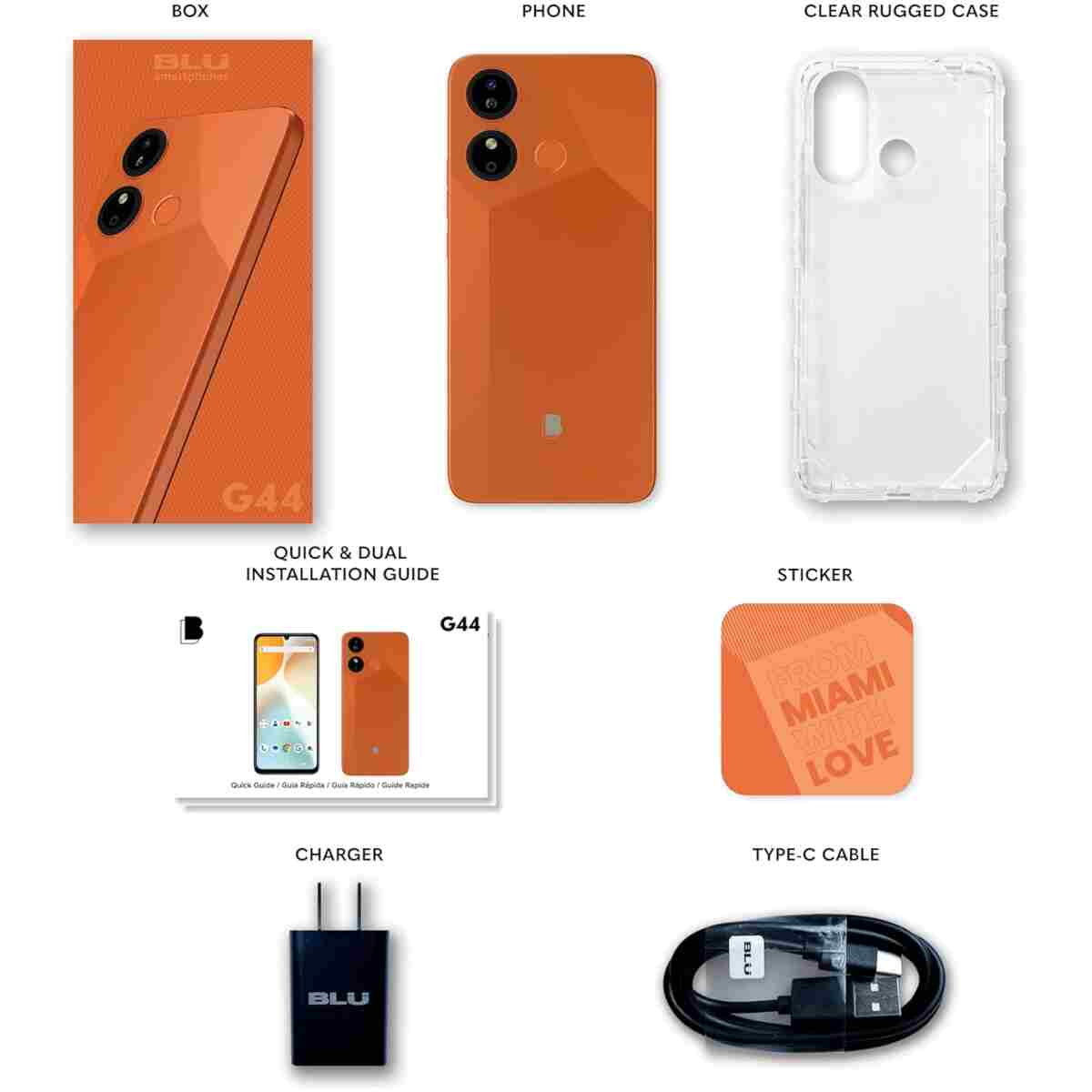 BLU G44 | 2024 | All-Day Battery | Unlocked | 6.8” HD+ Infinity Display | 64GB | Triple 13MP Camera | US Warranty | Orange