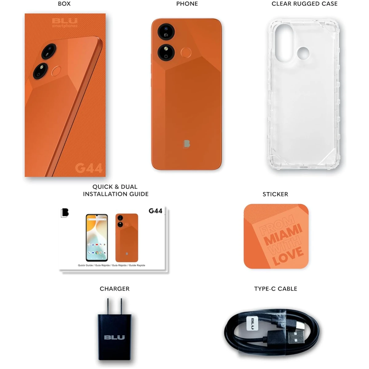 BLU G44 | 2024 | All-Day Battery | Unlocked | 6.8” HD+ Infinity Display | 64GB | Triple 13MP Camera | US Warranty | Orange