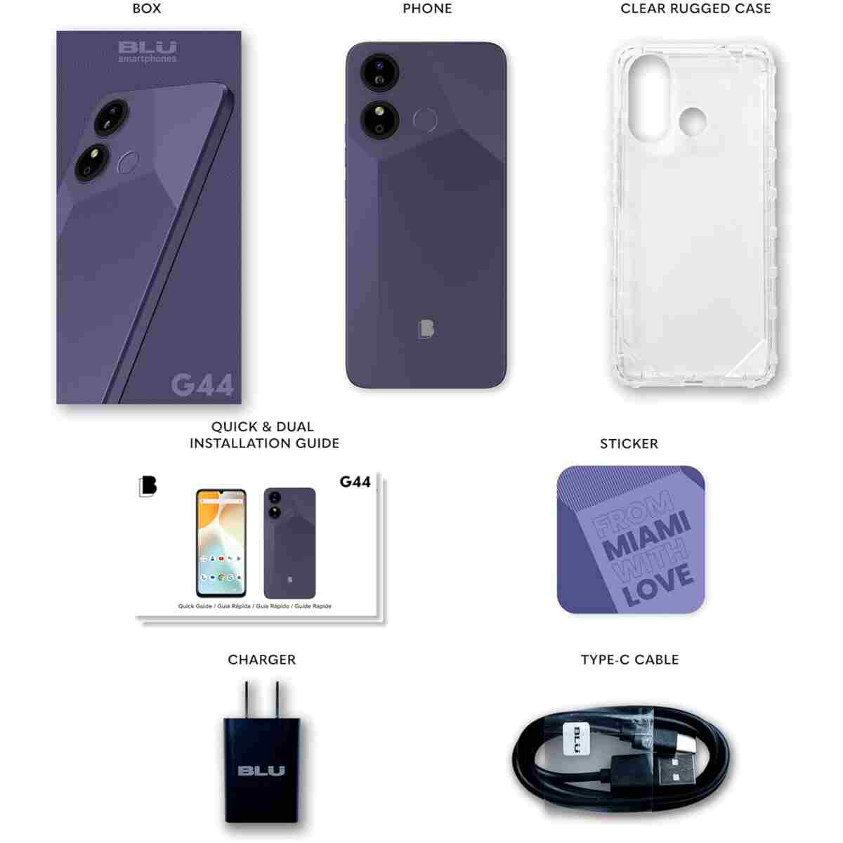 BLU G44 | 2024 | All-Day Battery | Unlocked | 6.8” HD+ Infinity Display | 64GB | Triple 13MP Camera | US Warranty| Purple