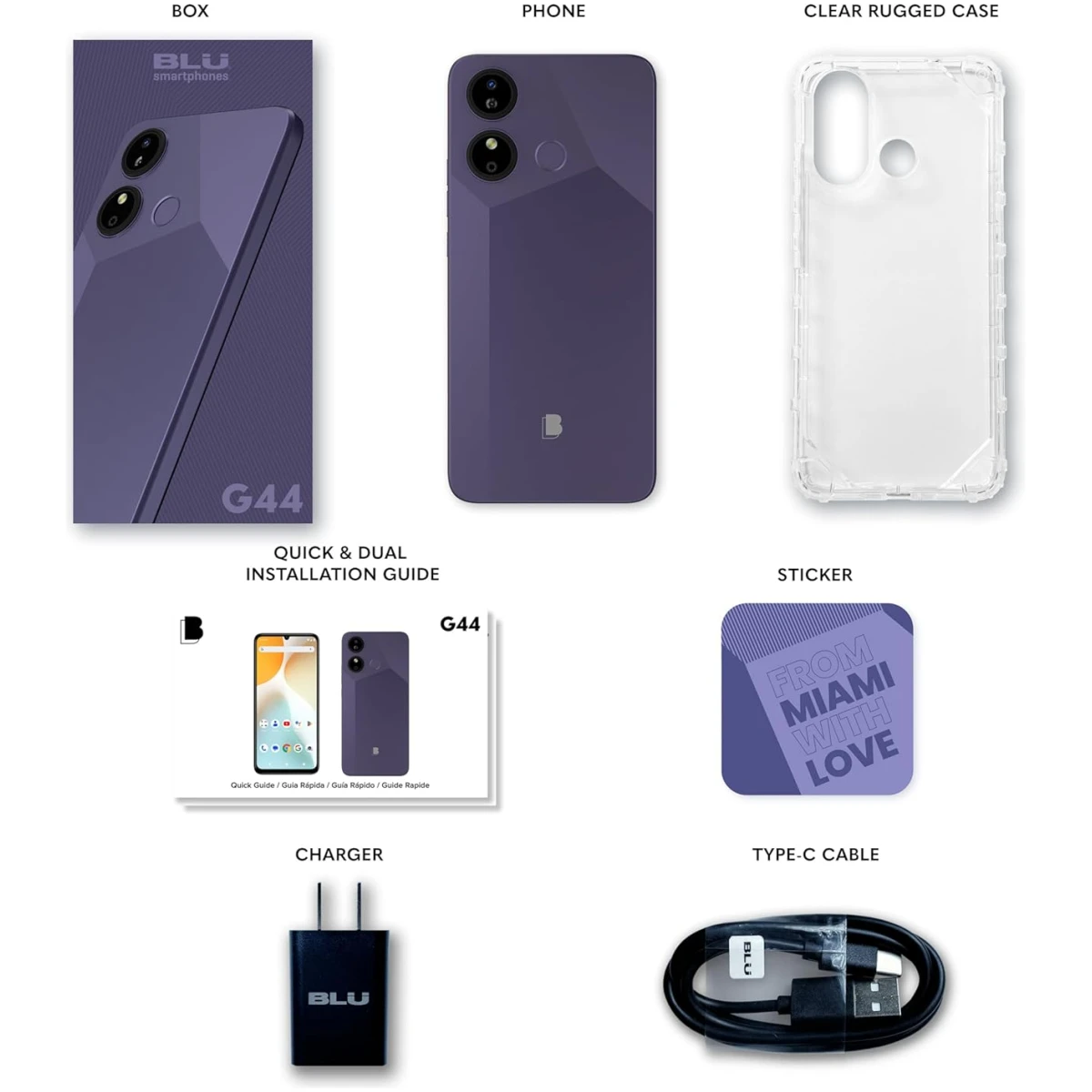 BLU G44 | 2024 | All-Day Battery | Unlocked | 6.8” HD+ Infinity Display | 64GB | Triple 13MP Camera | US Warranty| Purple
