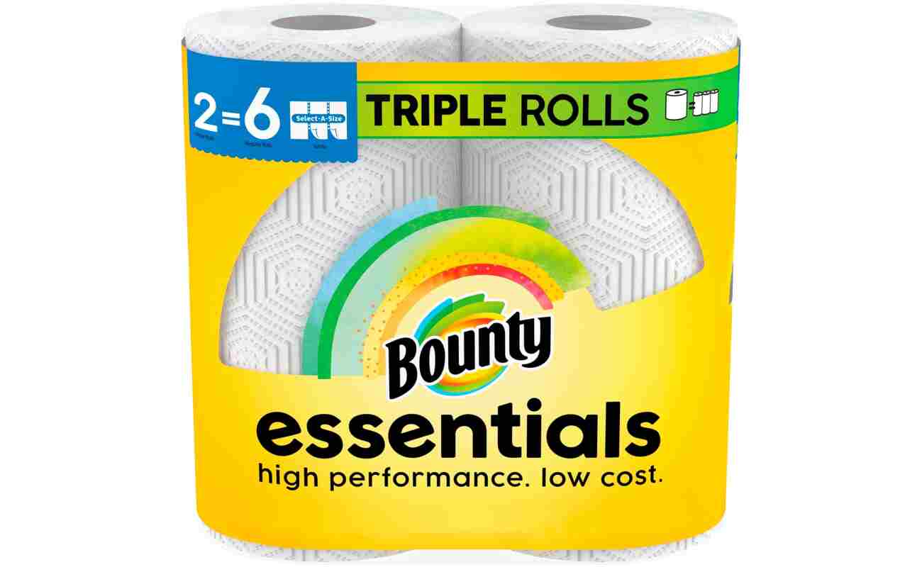 Bounty Essentials Select-A-Size Paper Towels, White, 2 Triple Rolls = 6 Regular Rolls