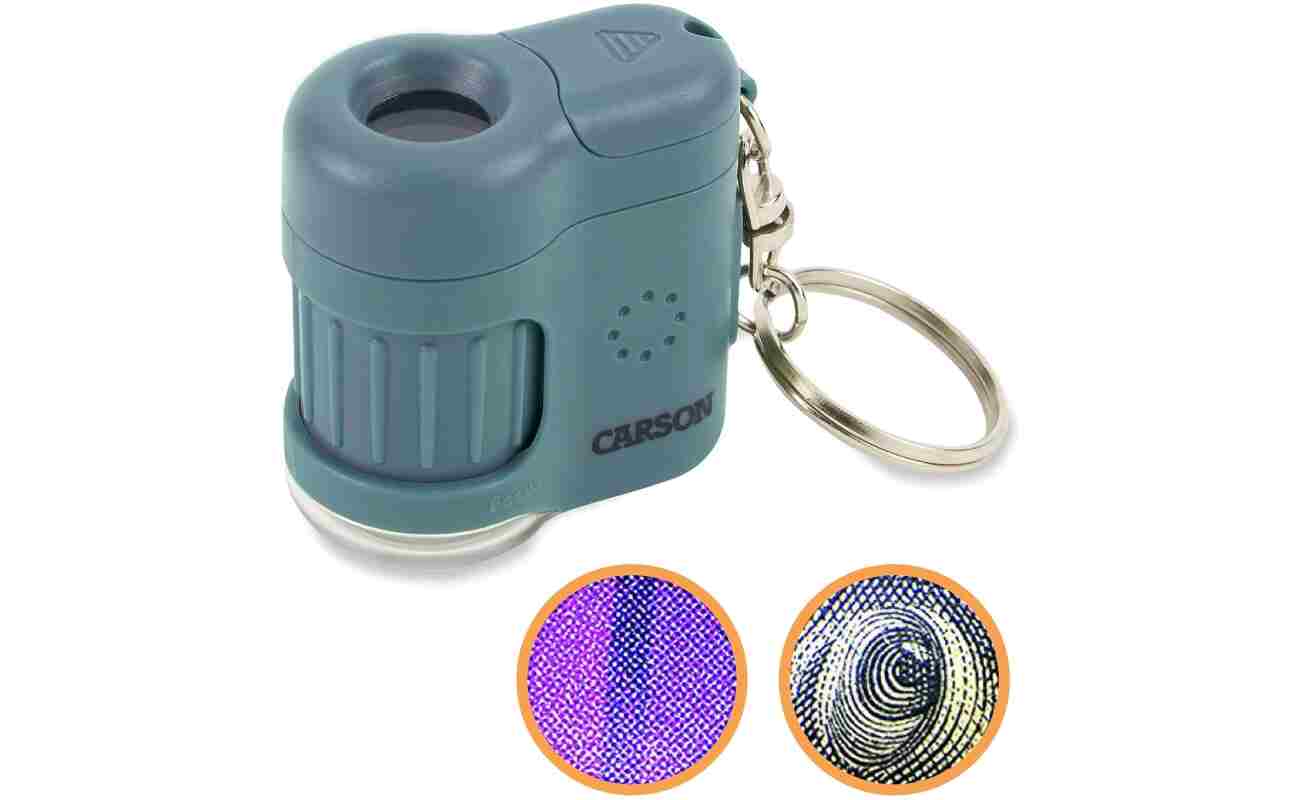 Carson MicroMini 20x Pocket Microscope, UV and LED Flashlight, Blue (MM-280B)