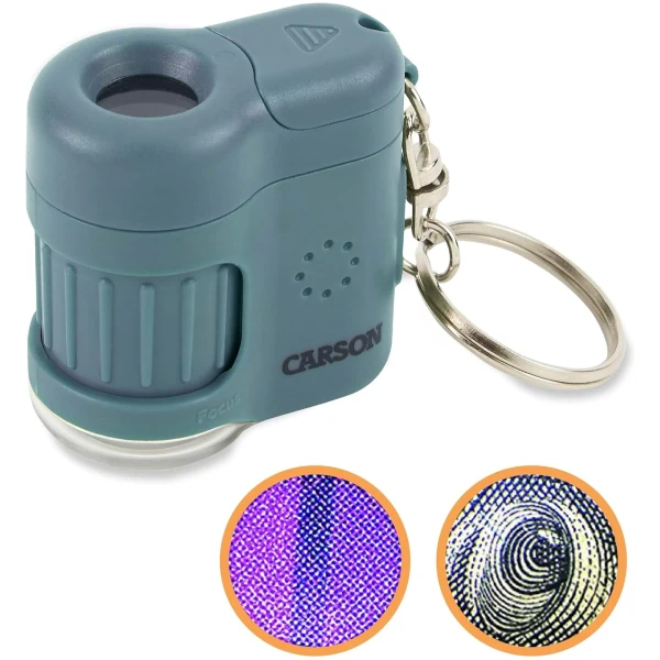 Carson MicroMini 20x Pocket Microscope, UV and LED Flashlight, Blue (MM-280B)