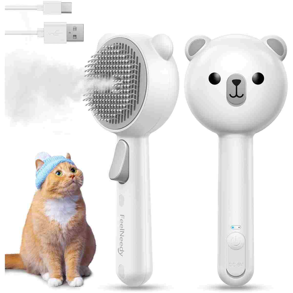 Cat Steam Brush, Brushes for Indoor Cats with Release Button, Dual Speed Spray USB Rechargeable Grooming Supplies, Cat Brush for Shedding Suitable for All Long-haired and...