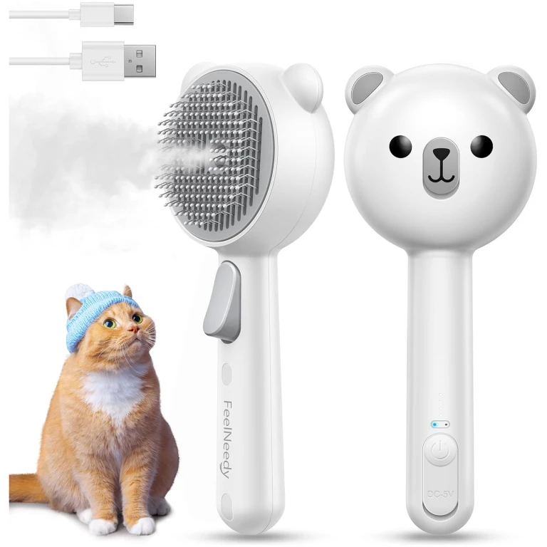 Cat Steam Brush, Brushes for Indoor Cats with Release Button, Dual Speed Spray USB Rechargeable Grooming Supplies, Cat Brush for Shedding Suitable for All Long-haired and...