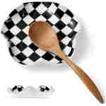 Ceramic Spoon Rest, 5.3in Black & White Pattern, Heat Resistant Cooking Spoon Holder for Kitchen Countertop, Stove Top, Spatula, Ladle, Coffee Spoon Rest