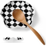 Ceramic Spoon Rest, 5.3in Black & White Pattern, Heat Resistant Cooking Spoon Holder for Kitchen Countertop, Stove Top, Spatula, Ladle, Coffee Spoon Rest