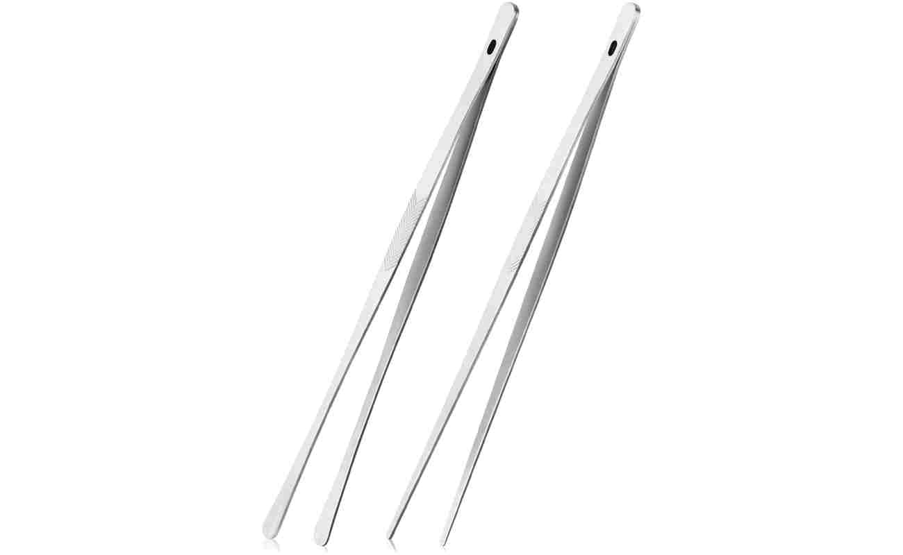 ChefBee Kitchen Cooking Tongs Tweezers - 2PCS 12" Stainless Steel Kitchen Utensils, Metal Fine Tweezers Tongs with Precision Serrated Tips for Chef, Serving Food, Grill,...