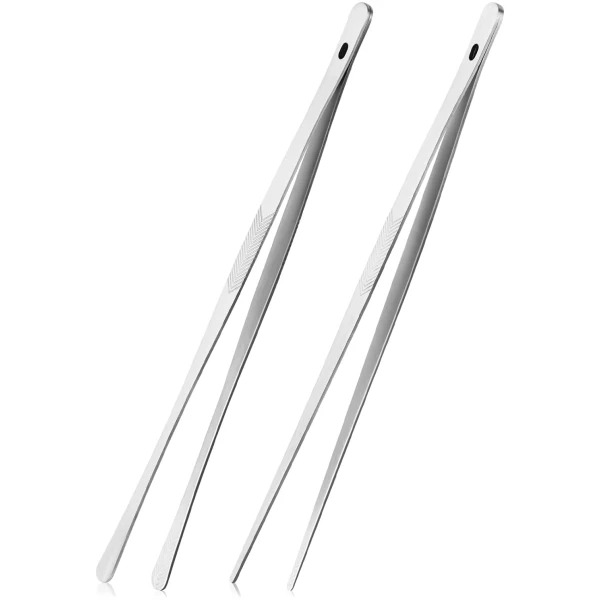 ChefBee Kitchen Cooking Tongs Tweezers - 2PCS 12" Stainless Steel Kitchen Utensils, Metal Fine Tweezers Tongs with Precision Serrated Tips for Chef, Serving Food, Grill,...