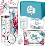 Chuangdi 6 Pcs Mother's Day Gifts Set for Mom Wife Best Mom Ever Gift Ink Floral 20oz Tumbler Cosmetic Bag Scented Candle Keychain from Son Daughter for Birthday Christmas...