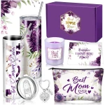 Chuangdi 6 Pcs Mother's Day Gifts Set for Mom Wife Best Mom Ever Gift Ink Floral 20oz Tumbler Cosmetic Bag Scented Candle Keychain from Son Daughter for Birthday Christmas...