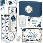 Chuangdi 6 Pcs Mother's Day Gifts Set for Mom Wife Best Mom Ever Gift Ink Floral 20oz Tumbler Cosmetic Bag Scented Candle Keychain from Son Daughter for Birthday Christmas...