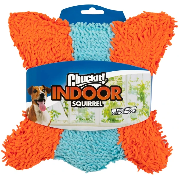 Chuckit! Indoor Fetch Squirrel Toy for Dogs - Interactive Dog Toys for Boredom, Orange and Blue