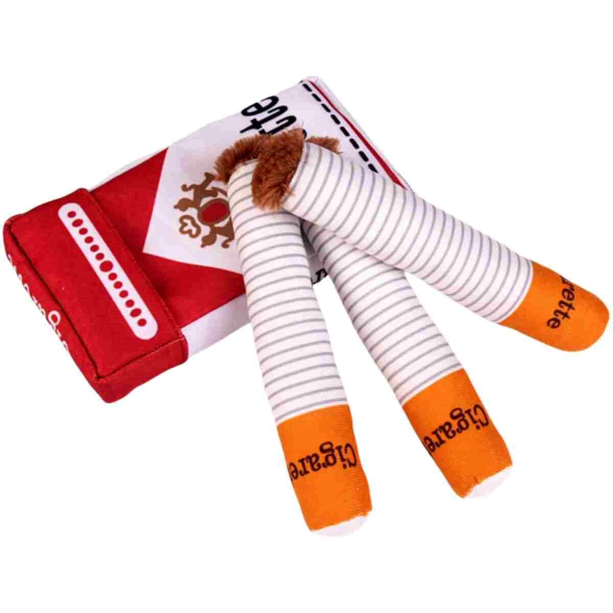 Cigarette Dog Toy Cigarette Pack with 3 Pcs Giggly Cigarettes and Food-Hiding Pack Interactive Plush Dog Toys for Puppy Small and Medium Dogs