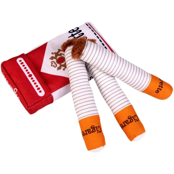 Cigarette Dog Toy Cigarette Pack with 3 Pcs Giggly Cigarettes and Food-Hiding Pack Interactive Plush Dog Toys for Puppy Small and Medium Dogs