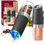 CIRCLE JOY Gravity Electric Salt and Pepper Grinder Set Automatic Salt and Pepper Grinder Set with LED Light, Battery Operated, Adjustable Coarseness, Large Capacity, for Home...