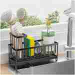 Cisily Black Sponge Holder for Kitchen Sink, Sink Caddy Organizer with High Brush Holder, Kitchen Countertop Organizers and Storage Essentials, Rustproof 304 Stainless Steel,...