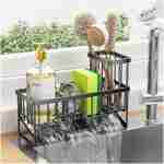 Cisily Kitchen Sink Caddy Organzier with High Brush Holder, Sponge Holder for Sink, 304 Rustproof Stainless, Kitchen Countertop Soap Dispenser Organizer, Kitchen Decor and...