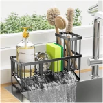 Cisily Kitchen Sink Caddy Organzier with High Brush Holder, Sponge Holder for Sink, 304 Rustproof Stainless, Kitchen Countertop Soap Dispenser Organizer, Kitchen Decor and...