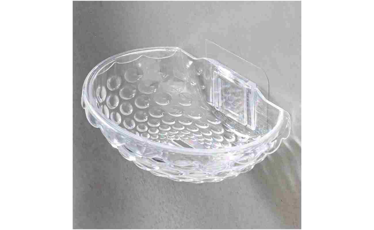 Clear Wall Mounted Soap Dish, Sturdy Plastic, No Drilling, Bathroom Organization