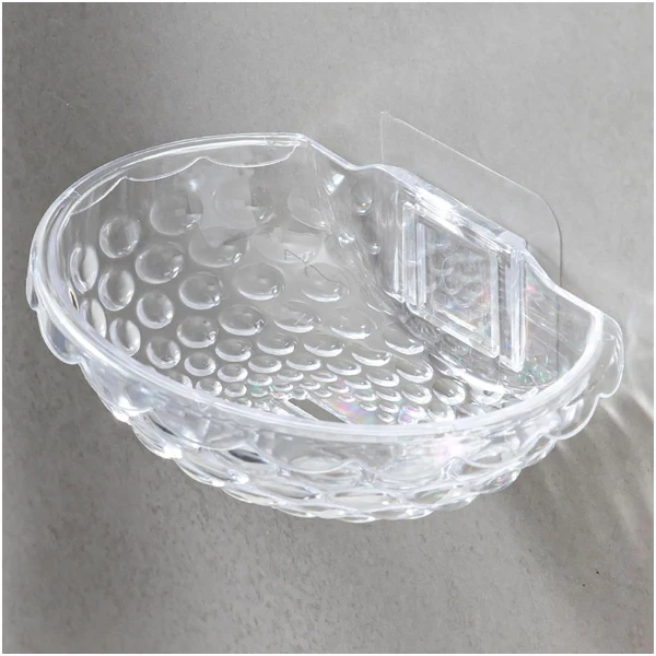 Clear Wall Mounted Soap Dish, Sturdy Plastic, No Drilling, Bathroom Organization