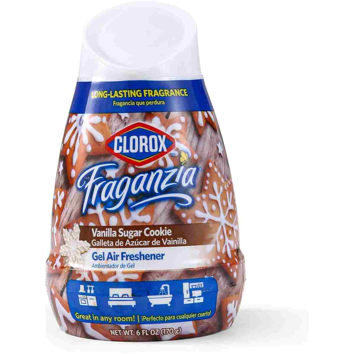 Clorox Fraganzia Gel Air Freshener Cone in Vanilla Sugar Cookie Scent, 6oz | No-Plug, Battery-Free Air Freshener for Small Rooms, Closets, Kitchens, Bathrooms, Offices and More