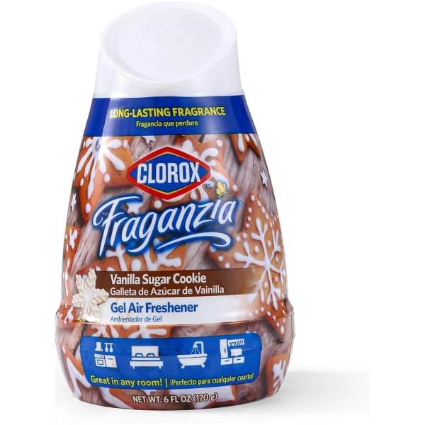 Clorox Fraganzia Gel Air Freshener Cone in Vanilla Sugar Cookie Scent, 6oz | No-Plug, Battery-Free Air Freshener for Small Rooms, Closets, Kitchens, Bathrooms, Offices and More