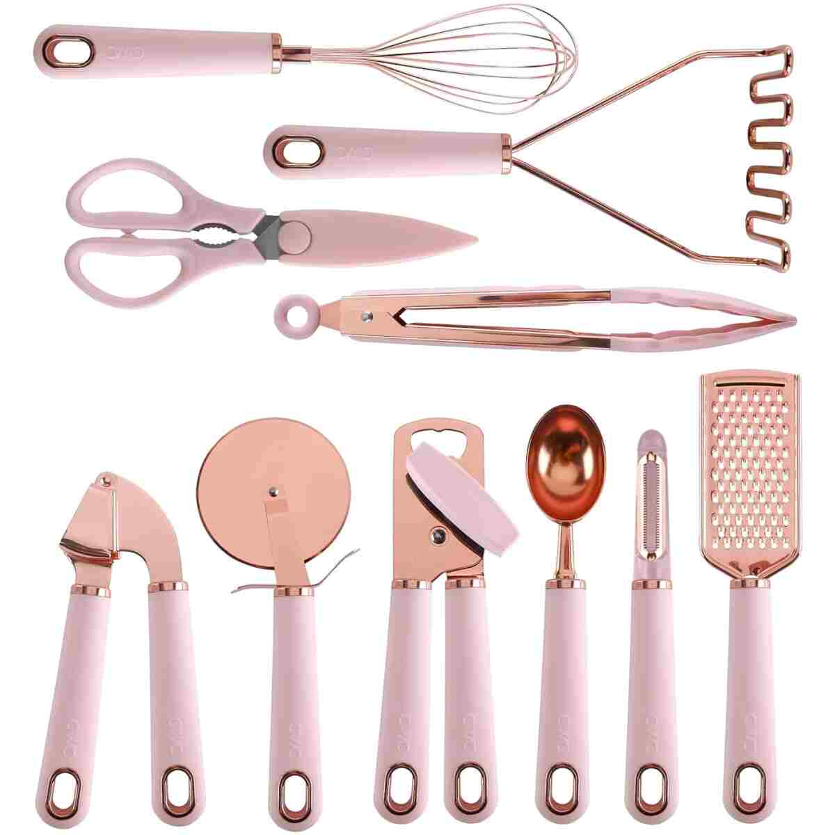 COOK WITH COLOR Kitchen Gadget Set Copper Plated Stainless Steel Utensils with Soft Touch Handles, Copper Pink, 10 Pieces