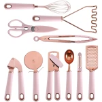 COOK WITH COLOR Kitchen Gadget Set Copper Plated Stainless Steel Utensils with Soft Touch Handles, Copper Pink, 10 Pieces