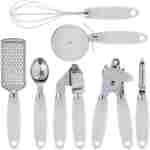 COOK WITH COLOR Kitchen Gadget Set Stainless Steel Utensils with Soft Touch Handles, 7 Pieces, Stainless Steel White