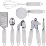 COOK WITH COLOR Kitchen Gadget Set Stainless Steel Utensils with Soft Touch Handles, 7 Pieces, Stainless Steel White