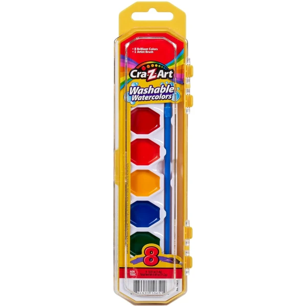 Cra-Z-art Washable Watercolors with Brush, 8 Colors, 1 Tray (10651)