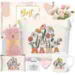 DHQH Mother’s Day Gifts for Mom from Daughter Son, Mama Birthday Gifts Set, 11oz Coffee Mug with Tote Bag, Mama Necklace for Women
