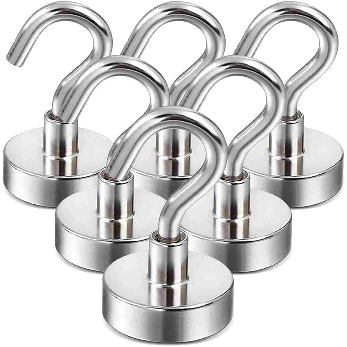 DIYMAG Magnetic Hooks, 30Lbs Strong Heavy Duty Cruise Magnet S-Hooks for Classroom, Fridge, Workplace and Office etc, Screw in Hooks, 6 Pack-Silver