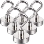 DIYMAG Magnetic Hooks, 30Lbs Strong Heavy Duty Cruise Magnet S-Hooks for Classroom, Fridge, Workplace and Office etc, Screw in Hooks, 6 Pack-Silver