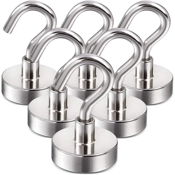 DIYMAG Magnetic Hooks, 30Lbs Strong Heavy Duty Cruise Magnet S-Hooks for Classroom, Fridge, Workplace and Office etc, Screw in Hooks, 6 Pack-Silver