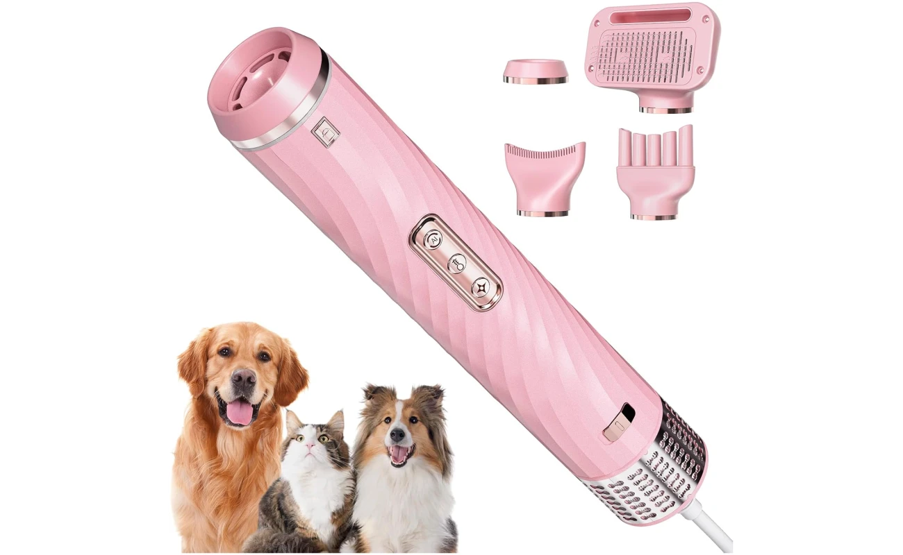 Dog Dryer, Dog Grooming Blow Dryer Kit with Slicker Brush for Pet, High Velocity Blow Dryer for Dogs with Adjustable Speed and Temperature for Dog Grooming Supplies and Home...