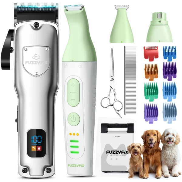 Dog Grooming Kit, Dog Clippers for Grooming for Thick Heavy Coats, Professional Pet Paw Trimmer Nail Grinder Low Noise Rechargeable Stainless Steel Hair Trimmer for Dogs Cats...