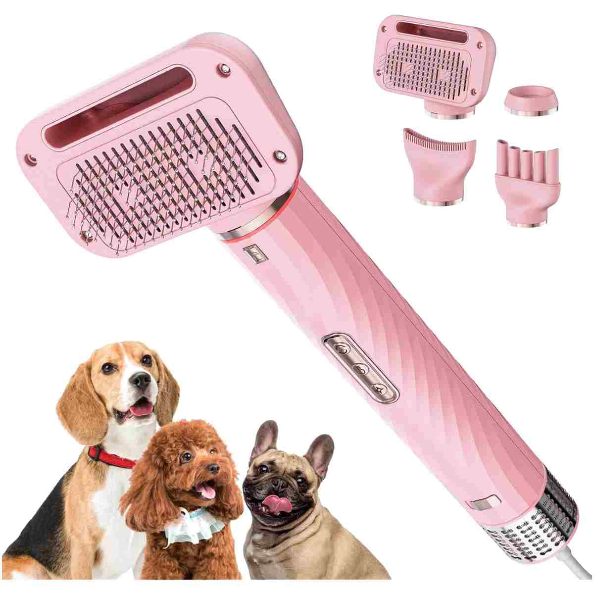 Dog Hair Dryer with Slicker Brush, Dog Dryer for Pet Grooming, High Velocity Dog Blow Dryer for Dog Grooming Supplies Low Noise Pet Dryer Grooming Salon Home Use, Pink