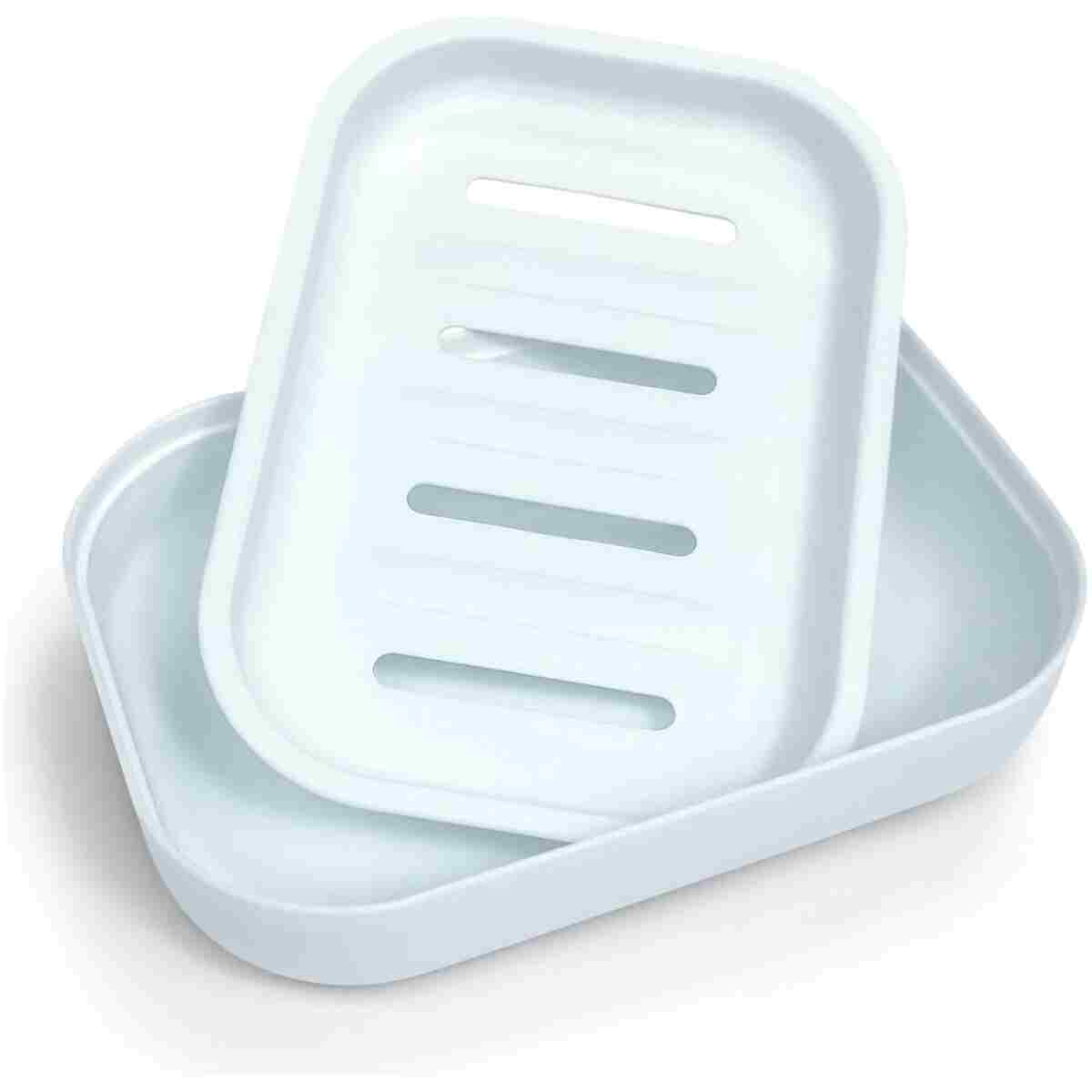 Double Layer Draining Soap Dish, Plastic Dishwashing Sponge Soap Holder for Kitchen, Bathroom, and Washstand (Light Blue)