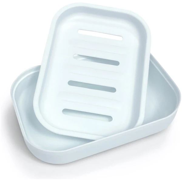 Double Layer Draining Soap Dish, Plastic Dishwashing Sponge Soap Holder for Kitchen, Bathroom, and Washstand (Light Blue)