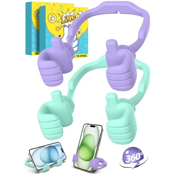 Easter Basket Stuffers for Teens Girls Boys Cell Phone Stand: 2 Pack UPGRADE Adjustable Thumbs Up Lazy Phone Holder for Desk Fun Birthday Gifts Easter Gifts for Adults Toddlers...