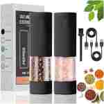 Electric Salt & Pepper Grinder Set (2 Pack) – USB Rechargeable, Adjustable Coarseness, One-Handed Operation with LED Light – Automatic Spice Mill Shaker for Kitchen, Dining, or...