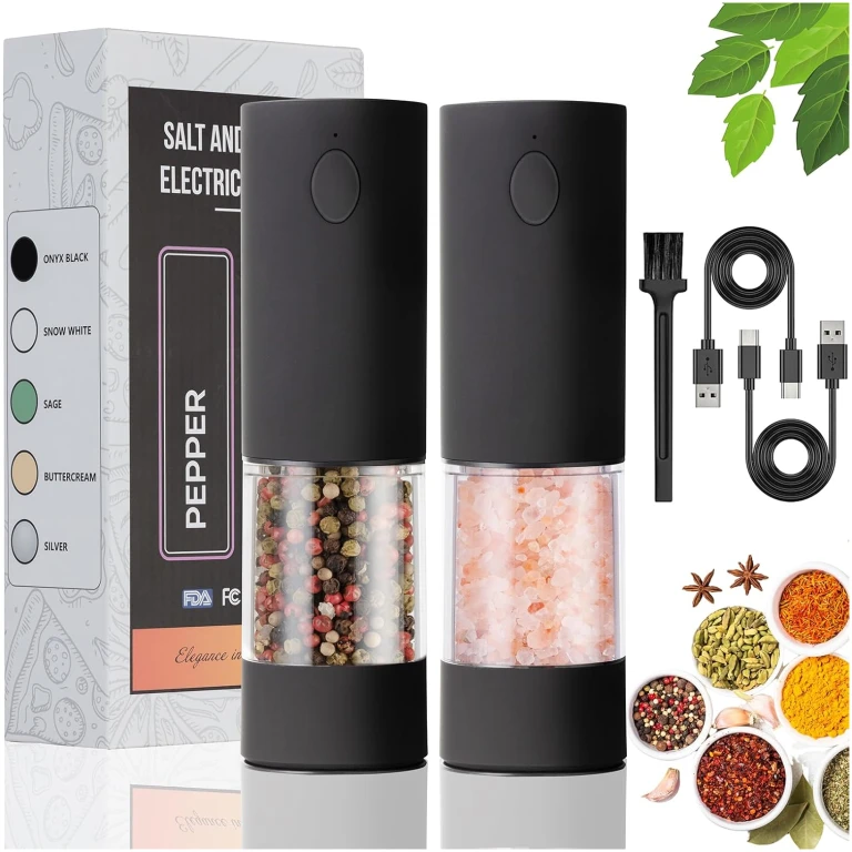 Electric Salt & Pepper Grinder Set (2 Pack) – USB Rechargeable, Adjustable Coarseness, One-Handed Operation with LED Light – Automatic Spice Mill Shaker for Kitchen, Dining, or...