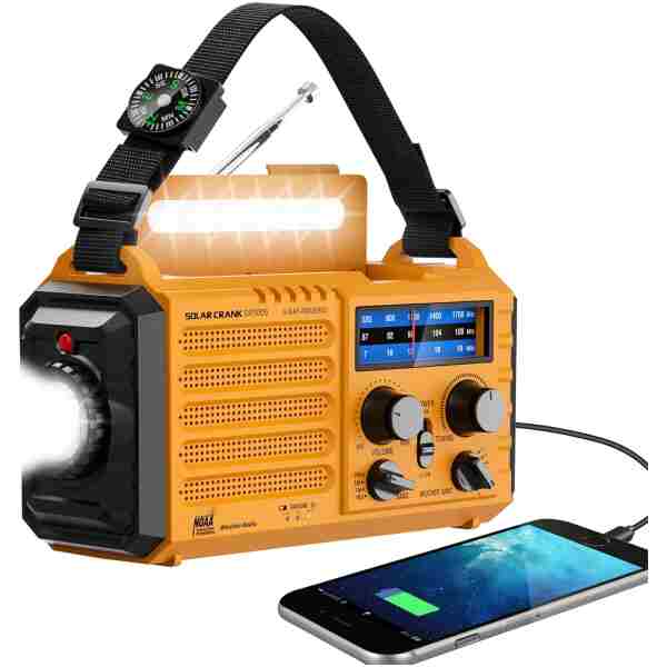 Emergency Radio with NOAA Weather Alert, Portable Solar Hand Crank AM/FM Radio for Survival,Rechargeable Battery Powered Radio,USB Charger,Flashlight,Reading Lamp,for Home Outdoor