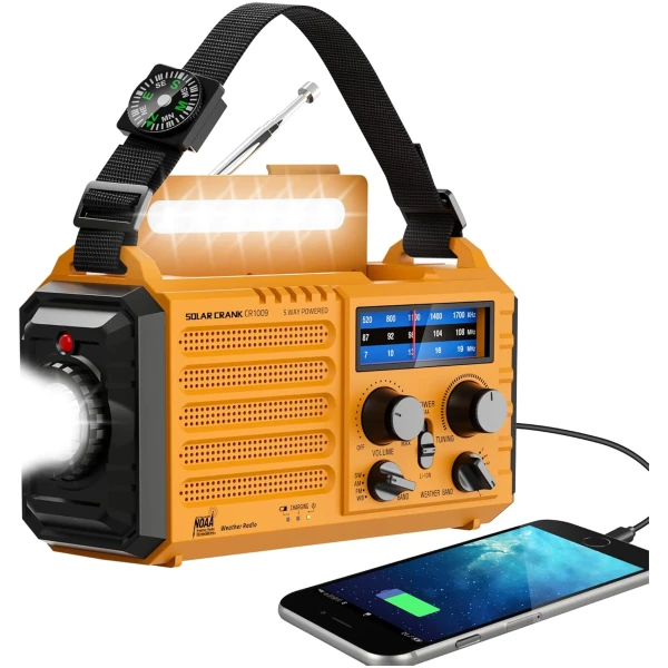 Emergency Radio with NOAA Weather Alert, Portable Solar Hand Crank AM/FM Radio for Survival,Rechargeable Battery Powered Radio,USB Charger,Flashlight,Reading Lamp,for Home Outdoor