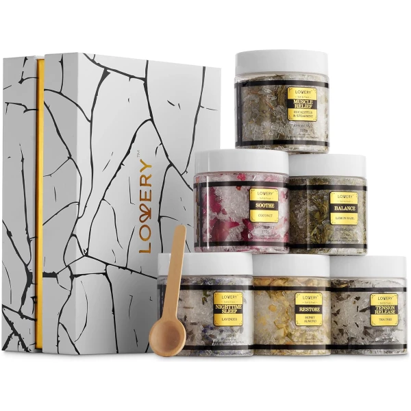 Epsom Bath Salts Gift Set, Relaxing Spa Salt W/Essential Oils, Mothers Day Gifts for Mom, Wife - Lavender, Eucalyptus, Lemon Basil, Coconut, Tea Tree, Honey Almond Salt, Self...