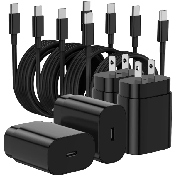 Essri 25W Super Fast Charger Block for Galaxy S24 Ultra/S24/S24+/S23 Ultra/S23/S22 Ultra/S22/S21 Ultra/S20 Ultra/Note 20,4Pack USB Type C Wall Charger with (6Ftx2 10Ftx2) USB C...