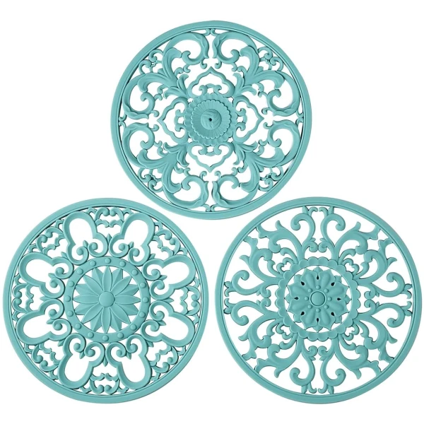 Extra Thick Silicone Trivet Mat for Hot Dishes, Hot Pots and Pans, Pot Holder, Hot Pad to Portect Your Table and Countertop, Kitchen Decor and Accessories,Turquoise,Set of 3